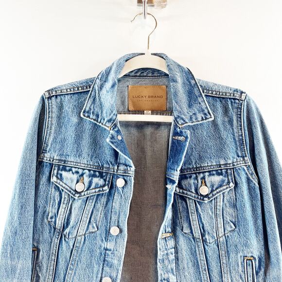 Lucky Brand Tomboy Trucker Graphic Blue Jean Babe Denim Jean Jacket Blue Small - Picture 6 of 16